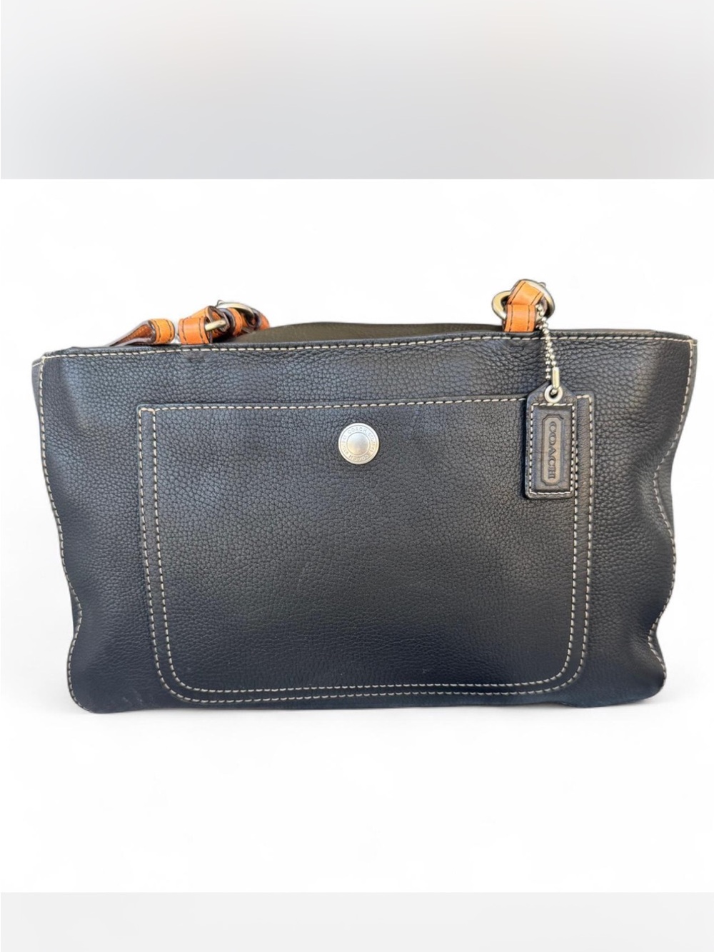 Coach Chelsea Black Pebbled Leather Shoulder Bag with Tan Handles
